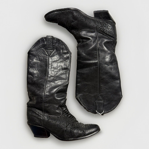 Vintage black leather - leather, pull-on